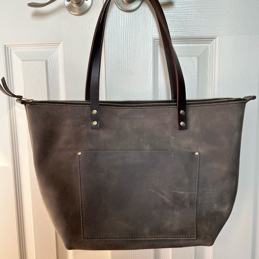 Portland Leather Goods Large Zippered Tote Grey